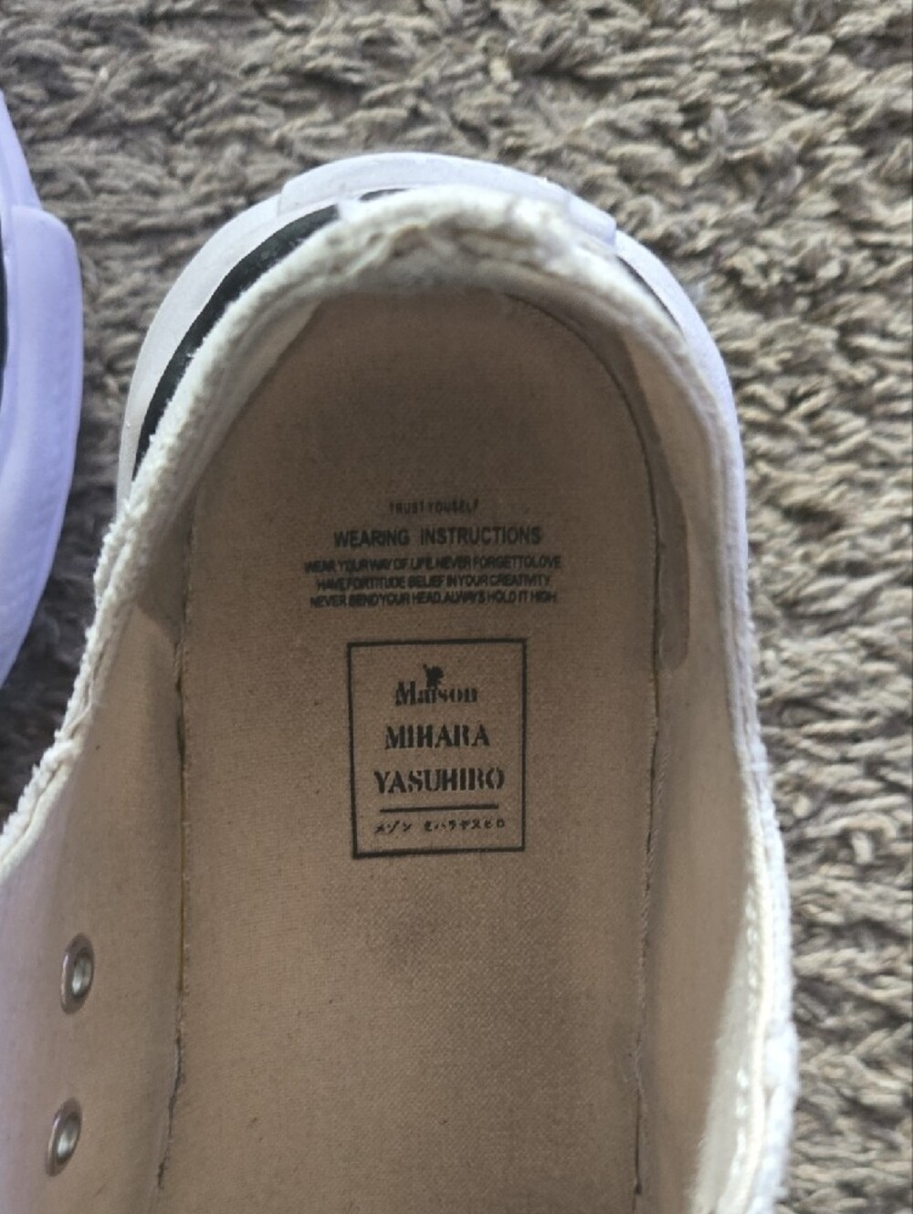 Maison Mihara White Canvas Sneakers with Black Trim - Casual Lace-Up - Picture 3 of 4